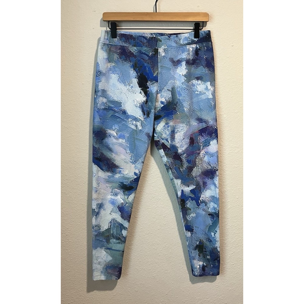 Soft Surroundings Leggings Medium Blue White Abstract Oil Painting Ankle